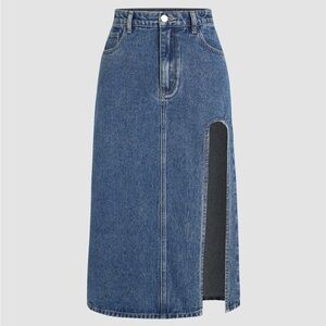 Denim Solid Split Midi Skirt